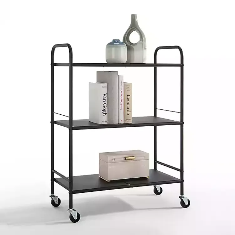 Kirklands Home Kitchen Islands & Bar Carts|Wide Metal 3-Tier Storage Cart Black