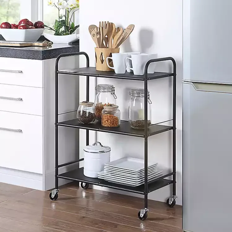 Kirklands Home Kitchen Islands & Bar Carts|Wide Metal 3-Tier Storage Cart Black