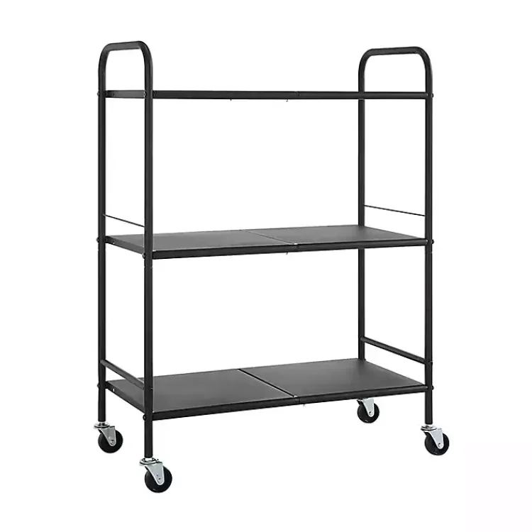 Kirklands Home Kitchen Islands & Bar Carts|Wide Metal 3-Tier Storage Cart Black