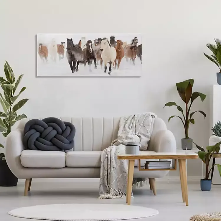 Kirklands Home Canvas Art|Wild Winter Horses Canvas Art Print, 48x20 in.