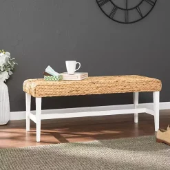 Kirklands Home Benches & Ottomans|Wiley Woven Hyacinth Bench with White Base