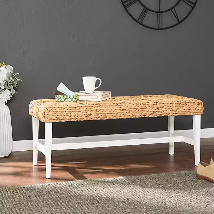Kirklands Home Benches & Ottomans|Wiley Woven Hyacinth Bench with White Base