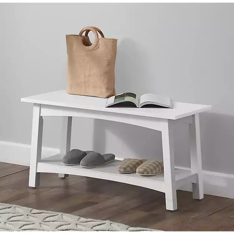 Kirklands Home Benches & Ottomans|Willis Wooden Lower Shelf Bench White