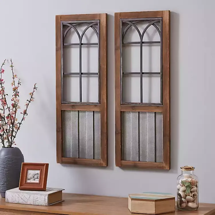 Kirklands Home Wall Plaques|Willow Farms Window Plaque, Set of 2 Brown