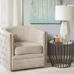 Kirklands Home Accent Chairs|Wilson Tufted Taupe Swivel Accent Chair Tan