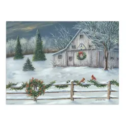Online Winter Barn with Wreath Christmas Canvas Art Print Christmas Art & Wall Decor