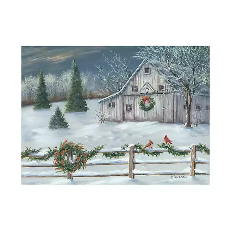 Sale Winter Christmas Barn Canvas Art Print, 32x24 in. Christmas Art & Wall Decor