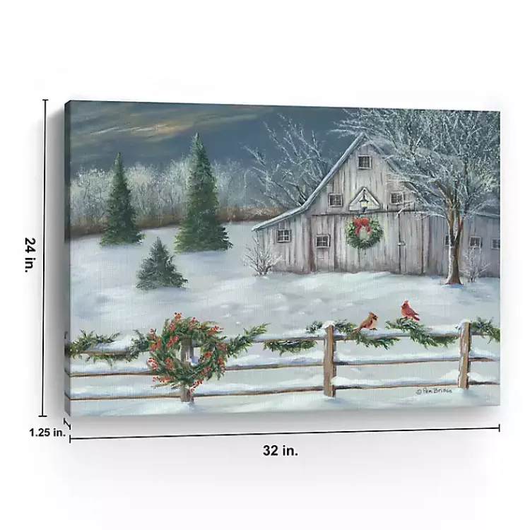 Sale Winter Christmas Barn Canvas Art Print, 32x24 in. Christmas Art & Wall Decor
