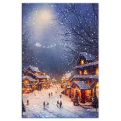 Online Winter Village at Night Canvas Art Print Christmas Art & Wall Decor
