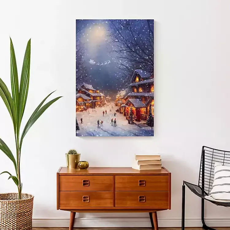 Online Winter Village at Night Canvas Art Print Christmas Art & Wall Decor