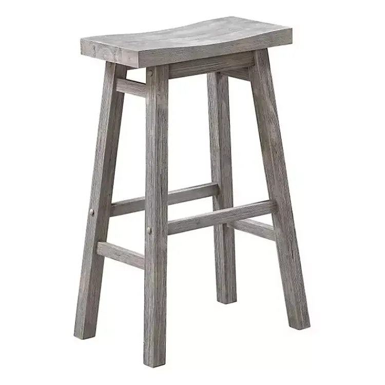 Kirklands Home Bar Stools & Counter Height Stools|Wire Brushed Saddle Wood Bar Stool Gray