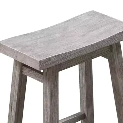 Kirklands Home Bar Stools & Counter Height Stools|Wire Brushed Saddle Wood Bar Stool Gray
