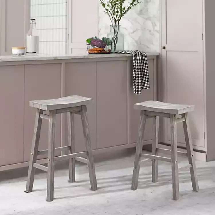 Kirklands Home Bar Stools & Counter Height Stools|Wire Brushed Saddle Wood Bar Stool Gray