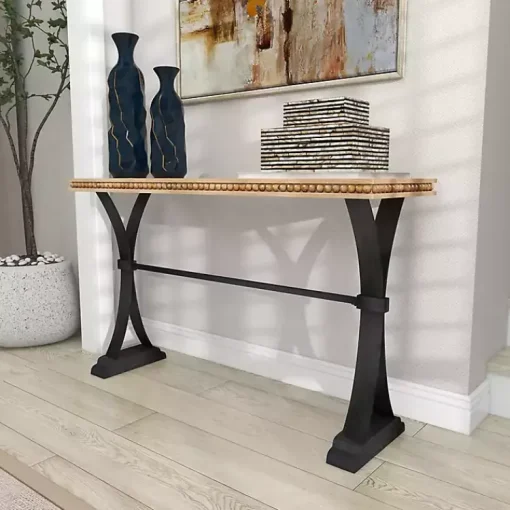 Kirklands Home Console Tables|Wood & Metal Trestle Base Console Table