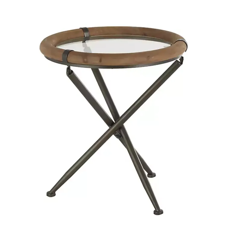 Kirklands Home Accent & End Tables|Wood and Glass Round Tripod Accent Table Brown