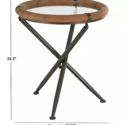Kirklands Home Accent & End Tables|Wood and Glass Round Tripod Accent Table Brown