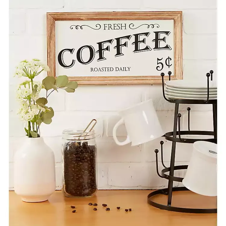 Kirklands Home Wall Quotes & Signs|Wood and Metal Coffee Framed Plaque White