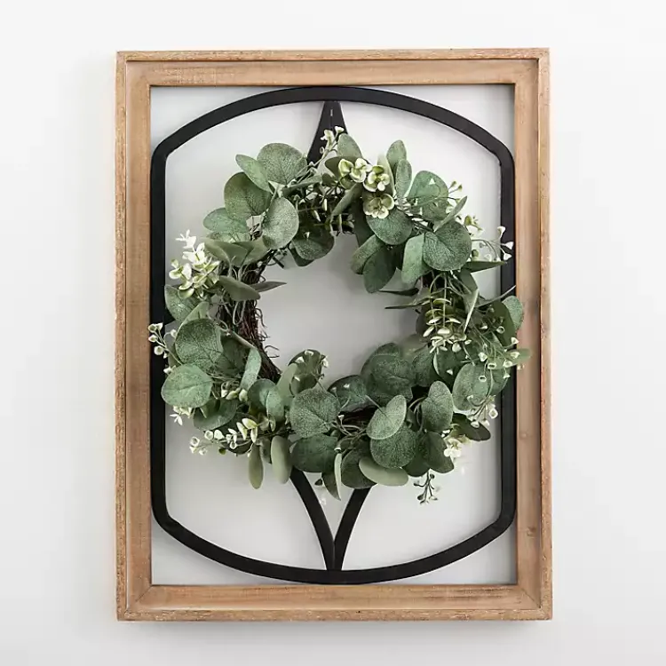 Kirklands Home Wall Plaques|Wood and Metal Framed Wreath Wall Plaque