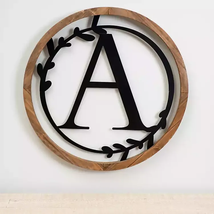 Kirklands Home Monogram Wall Decor|Wood and Metal Laurel Monogram A Plaque