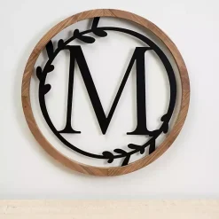 Kirklands Home Monogram Wall Decor|Wood and Metal Laurel Monogram M Plaque