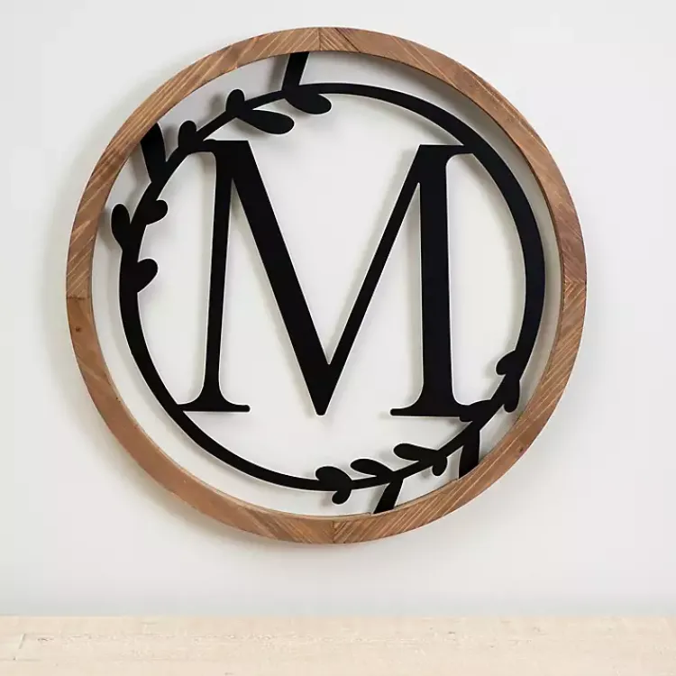 Kirklands Home Monogram Wall Decor|Wood and Metal Laurel Monogram M Plaque