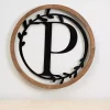 Kirklands Home Monogram Wall Decor|Wood and Metal Laurel Monogram P Plaque