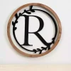 Kirklands Home Monogram Wall Decor|Wood and Metal Laurel Monogram R Plaque