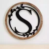 Kirklands Home Monogram Wall Decor|Wood and Metal Laurel Monogram S Plaque