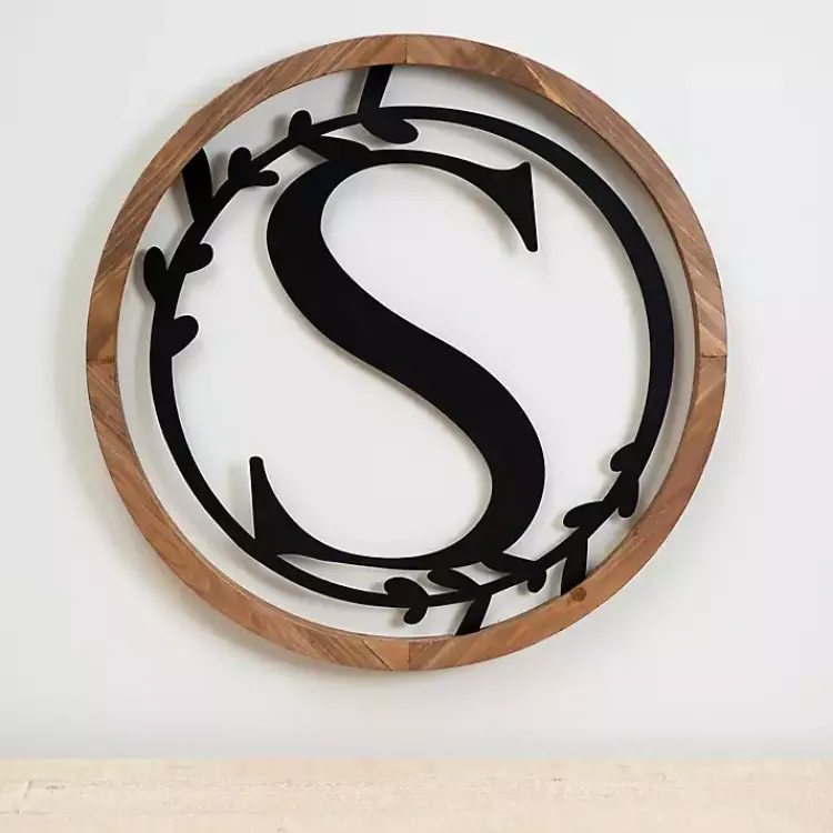 Kirklands Home Monogram Wall Decor|Wood and Metal Laurel Monogram S Plaque