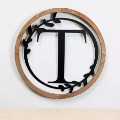 Kirklands Home Monogram Wall Decor|Wood and Metal Laurel Monogram T Plaque