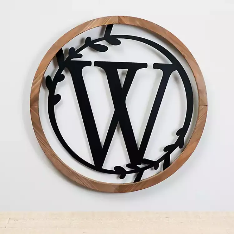 Kirklands Home Monogram Wall Decor|Wood and Metal Laurel Monogram W Plaque