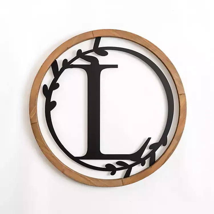Kirklands Home Monogram Wall Decor|Wood and Metal Laurel Monogram L Plaque