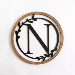 Kirklands Home Monogram Wall Decor|Wood and Metal Laurel N Plaque