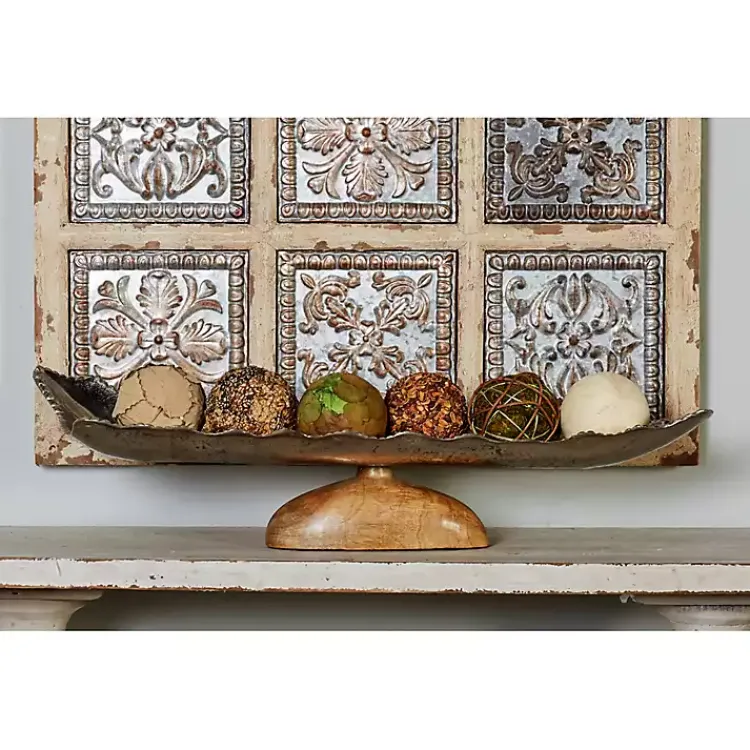 Outlet Wood and Metal Scalloped Rim Tray Decorative Trays
