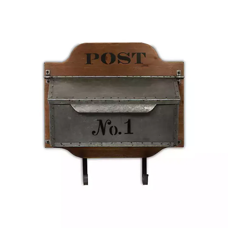 Kirklands Home Wall Storage|Wood and Metal Wall Storage Mail Box with Hooks