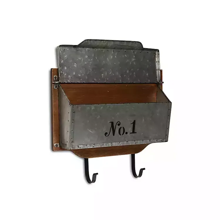 Kirklands Home Wall Storage|Wood and Metal Wall Storage Mail Box with Hooks