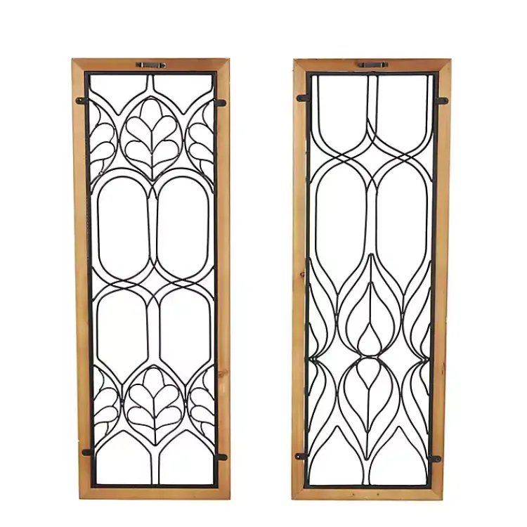 Kirklands Home Wall Plaques|Wood and Metal Wire Wall Plaques, Set of 2