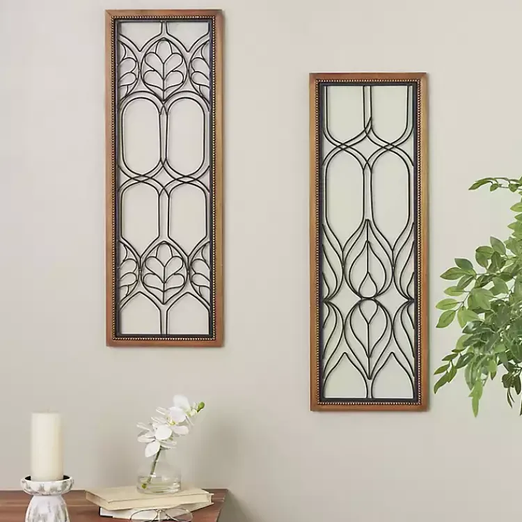 Kirklands Home Wall Plaques|Wood and Metal Wire Wall Plaques, Set of 2