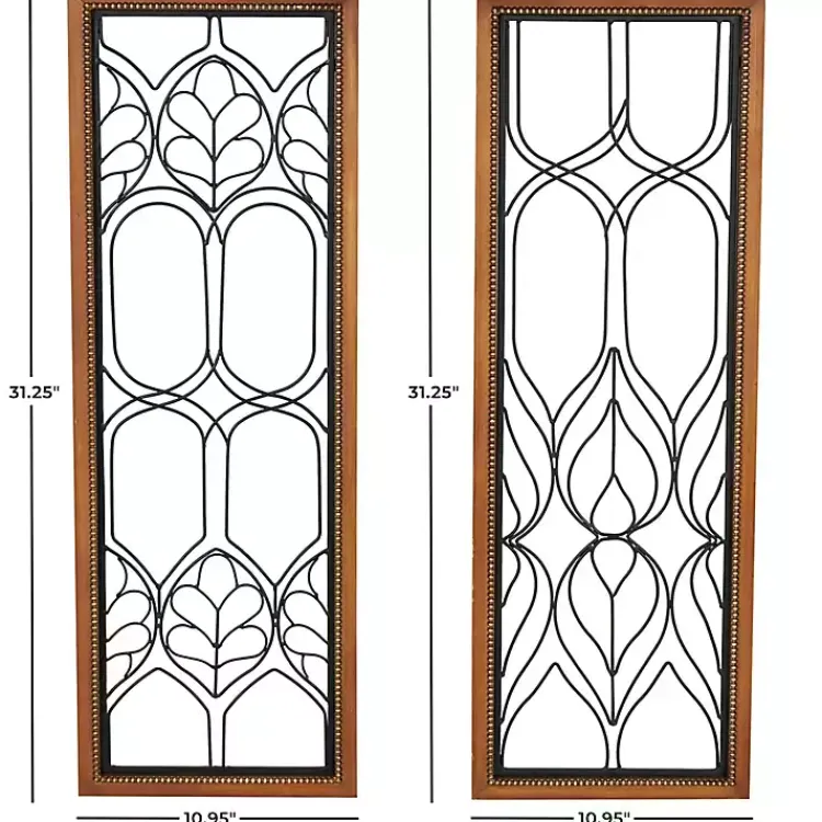Kirklands Home Wall Plaques|Wood and Metal Wire Wall Plaques, Set of 2