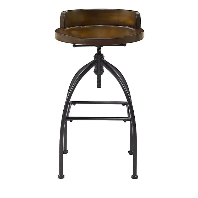 Kirklands Home Bar Stools & Counter Height Stools|Wood Edgar Industrial Adjustable Stool Brown
