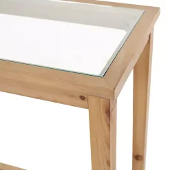 Kirklands Home Entryway Furniture|Wood Glass Top Console Table with Rattan Shelf Brown
