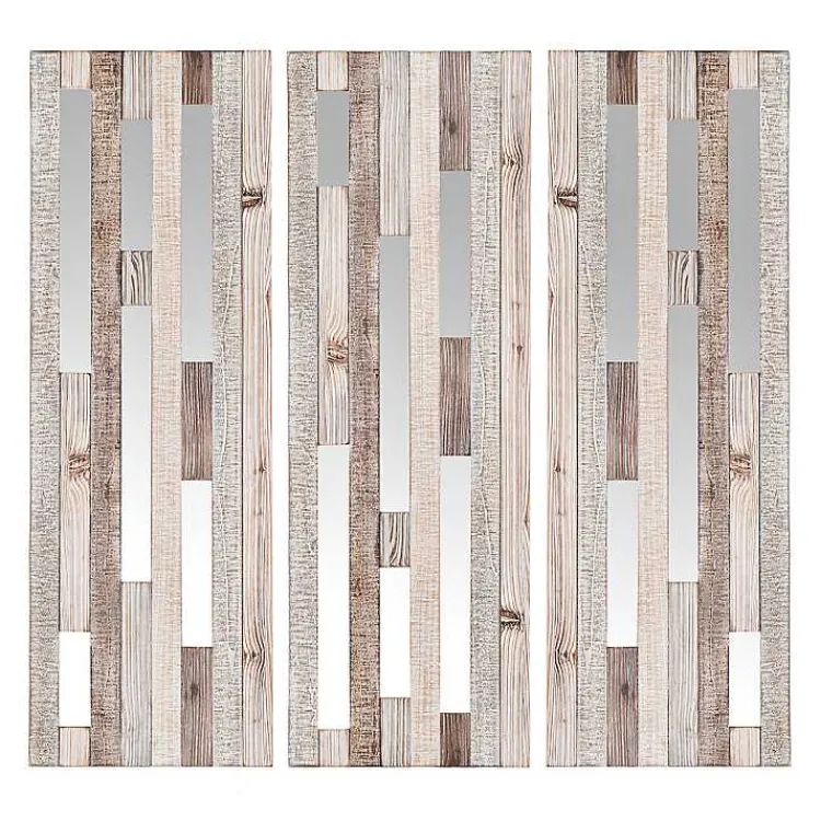 Kirklands Home Wall Plaques|Wood Plank and Mirror Slice Wall Plaques, Set of 3