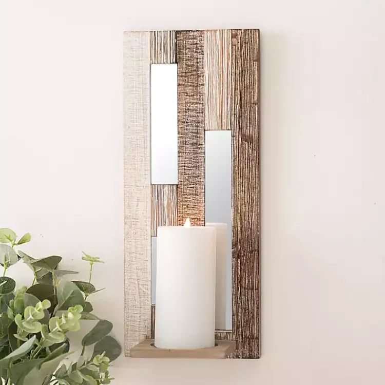 Clearance Wood Plank Mirrored Wall Sconce Sconces