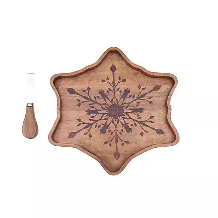 Kirklands Home Serving & Entertaining|Wood Snowflake Serving Board with Spreader Brown