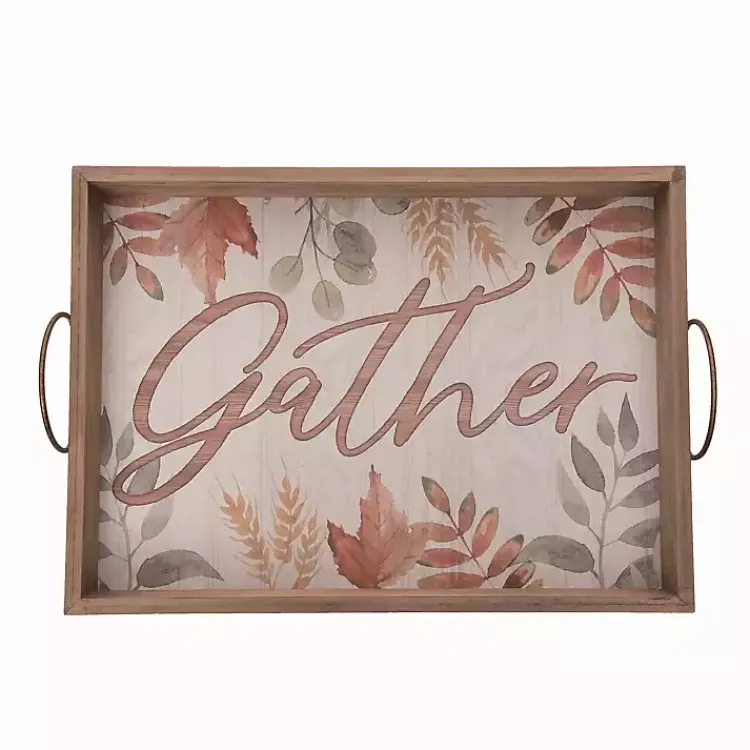 Clearance Wooden Autumn Leaves Gather Serving Tray Decorative Trays