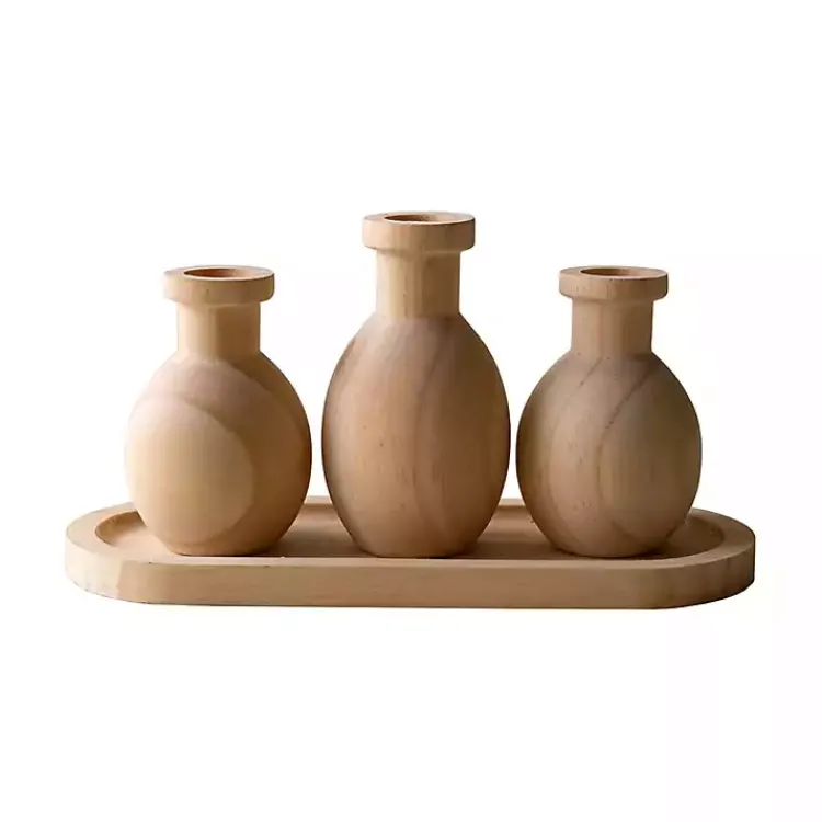 Clearance Wooden Bud Vases on Tray Vases