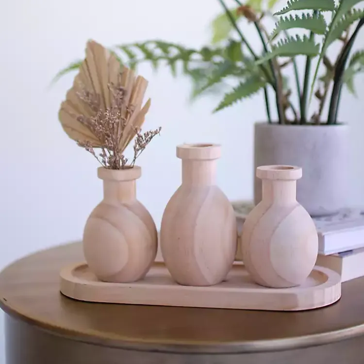 Clearance Wooden Bud Vases on Tray Vases
