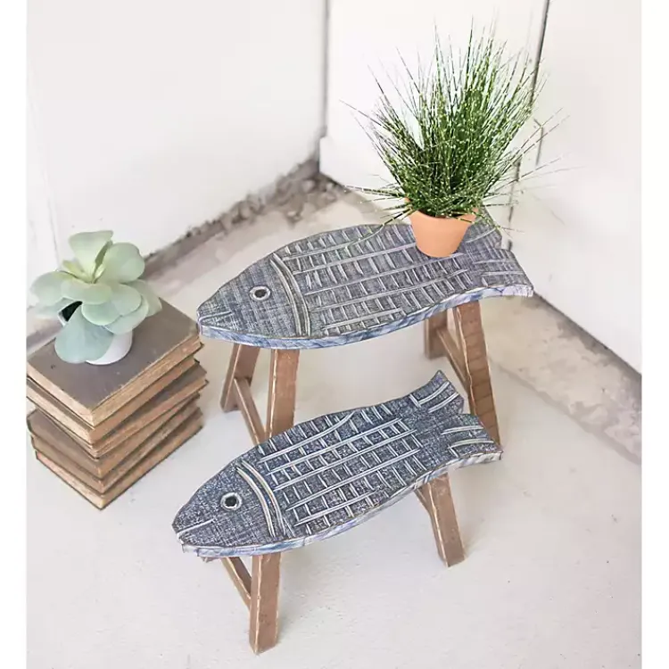 Kirklands Home Planters|Wooden Fish Stool Plant Stands, Set of 2