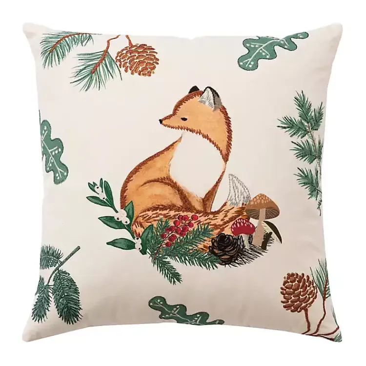 Online Woodland Fox Embroidered Throw Pillow Christmas Pillows