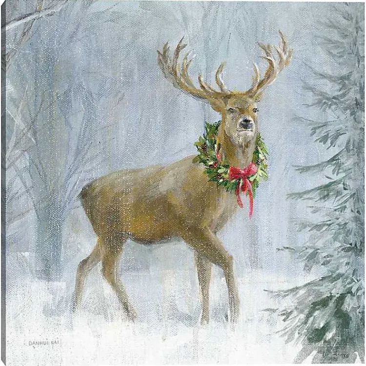 Woodland Holiday Deer Canvas Art Print Christmas Art & Wall Decor